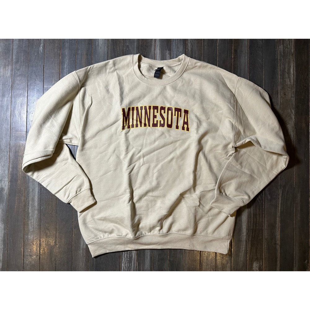 Gildan Heavy Blend Minnesota Sweatshirt Beige Crewneck Graphic‎ Pullover